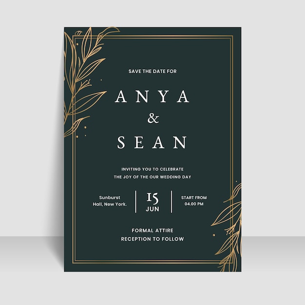 Free vector hand drawn golden wedding invitation