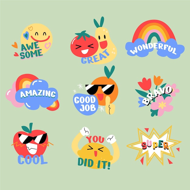 Free Vector hand drawn good job and great job stickers pack