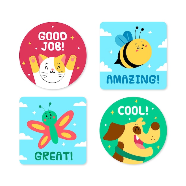 Hand drawn good job stickers set