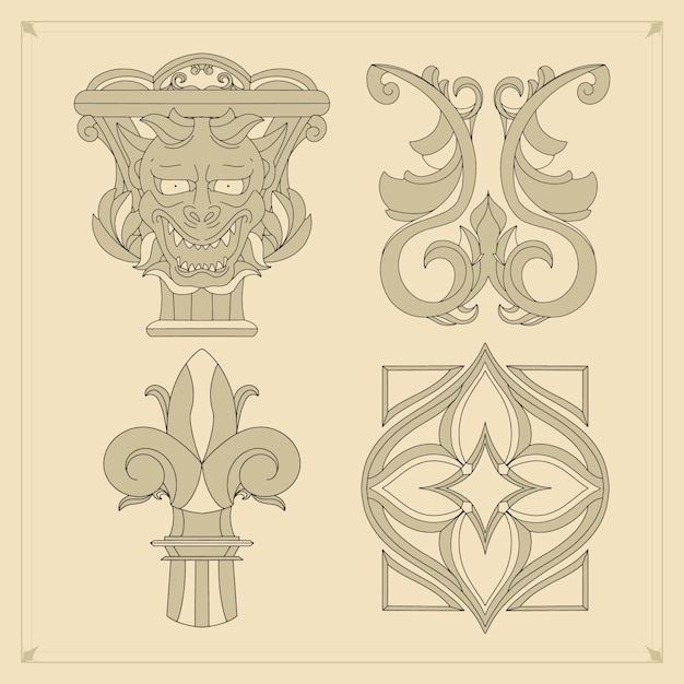 Free vector hand drawn  gothic ornament set