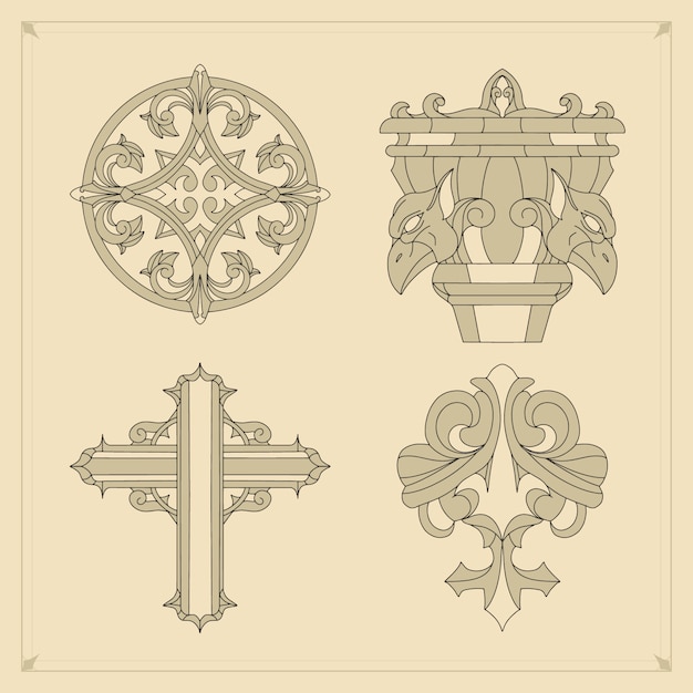 Free Vector hand drawn  gothic ornament set