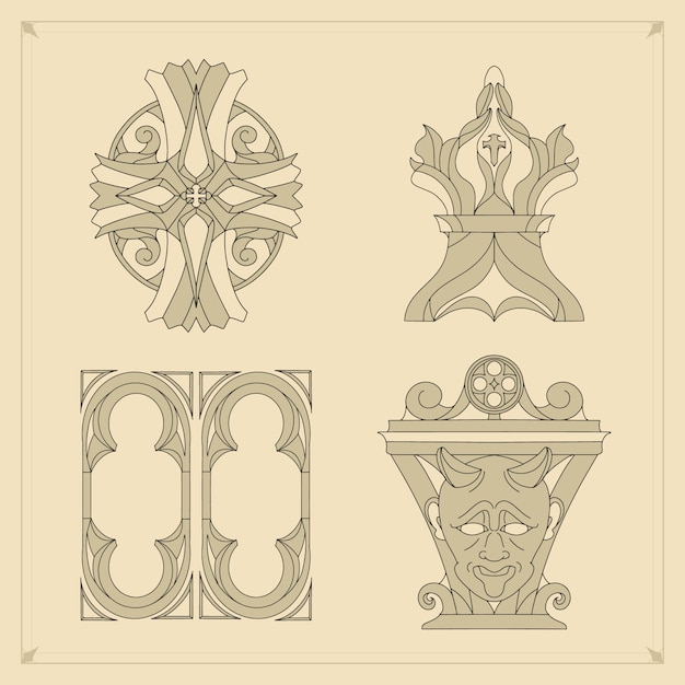 Free vector hand drawn  gothic ornament set