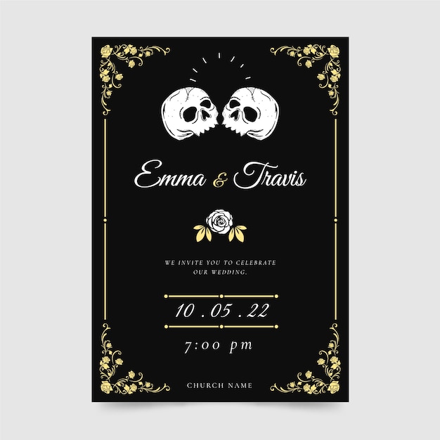 Hand drawn gothic wedding invitations