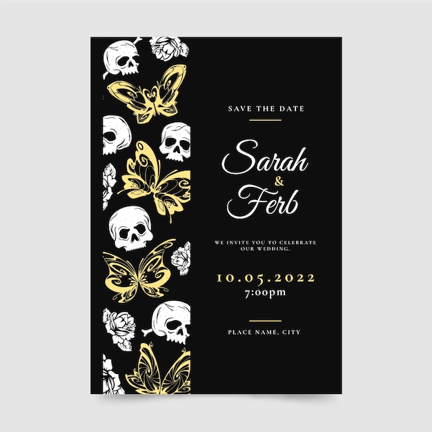 Hand drawn gothic wedding invitations