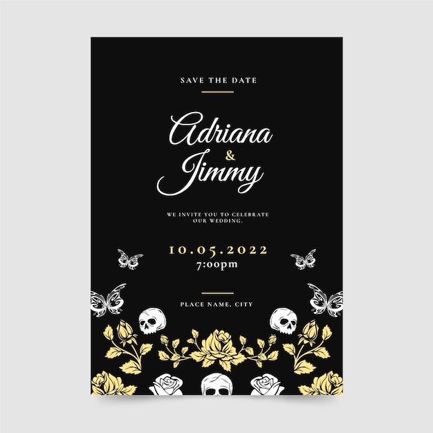 Hand drawn gothic wedding invitations