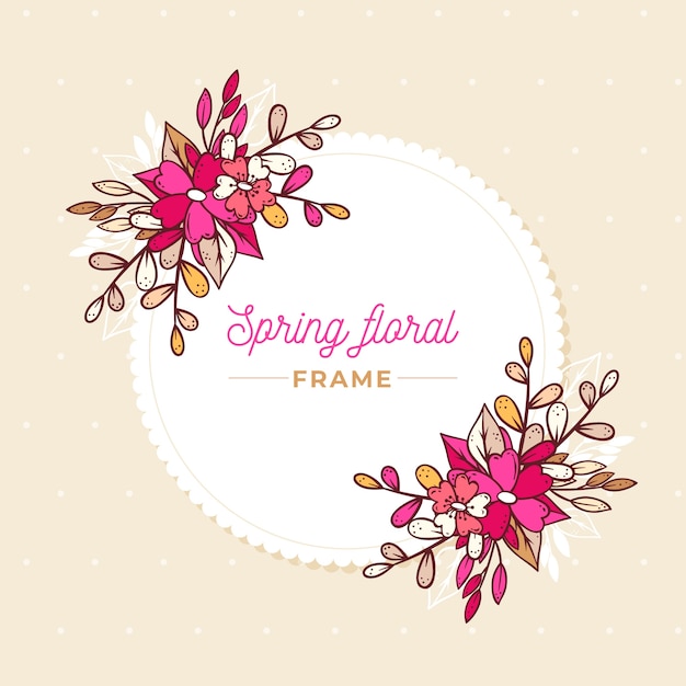 Hand drawn gradient pink spring floral frame