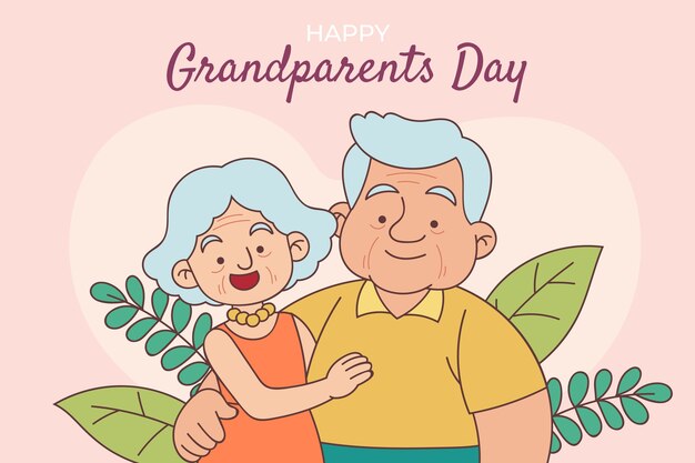 Hand drawn grandparents day background with grandfather and grandchild