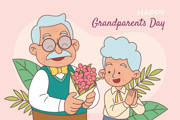 Hand drawn grandparents day background with grandfather and grandchild