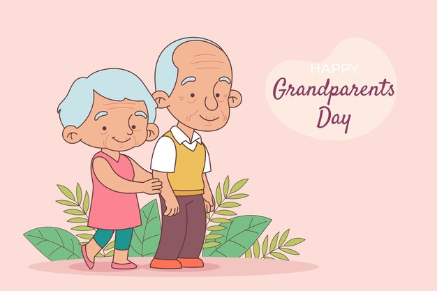 Hand drawn grandparents day background with older couple