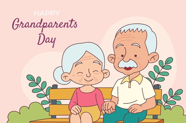 Hand drawn grandparents day background with older couple