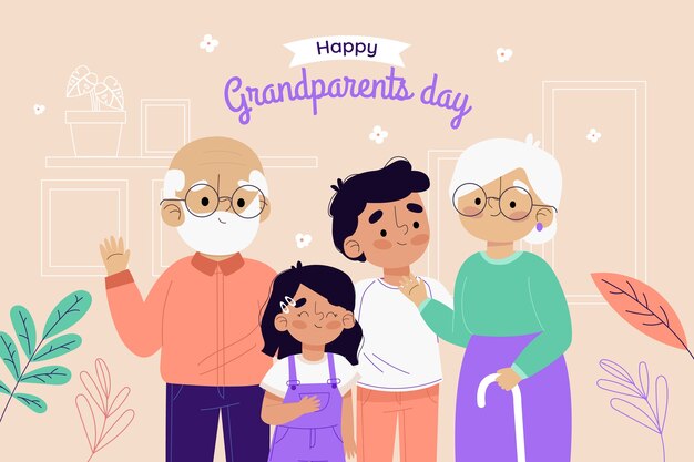 Hand drawn grandparents day botanical background