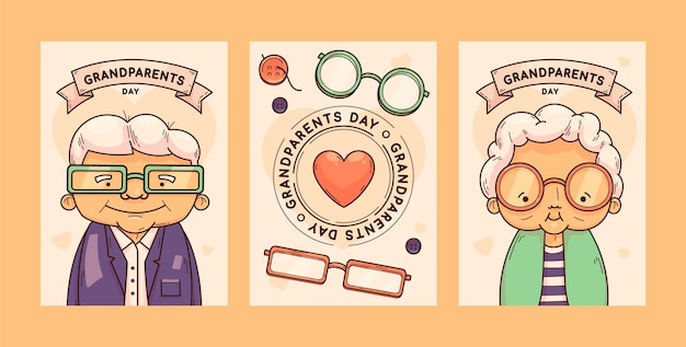 Free Vector hand drawn grandparents day greeting card collection