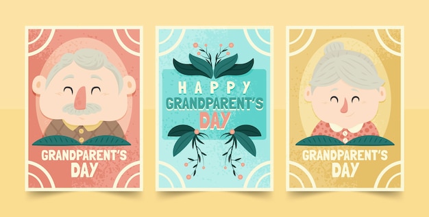 Free Vector hand drawn grandparents day greeting cards