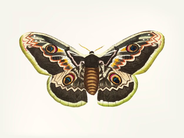 Hand drawn great peacock moth