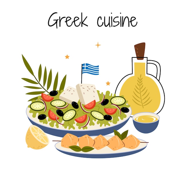 Hand drawn greek cuisine illustration