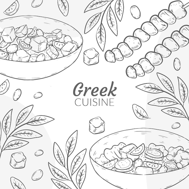 Hand drawn greek cuisine illustration