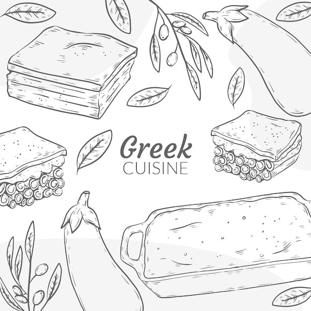 Hand drawn greek cuisine illustration