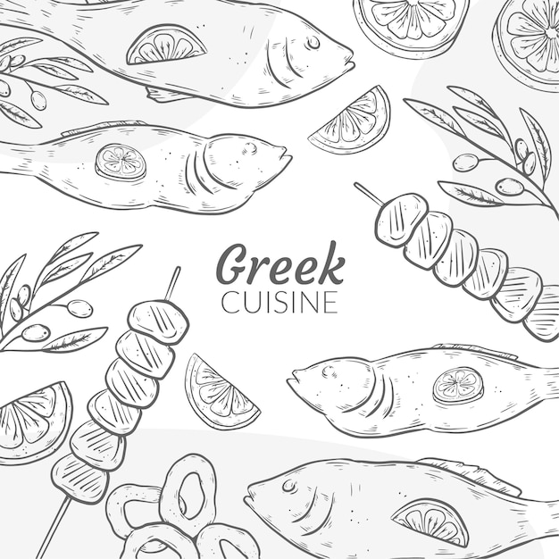 Hand drawn greek cuisine illustration