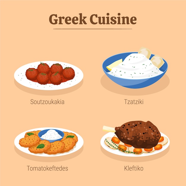 Hand drawn greek cuisine illustrations