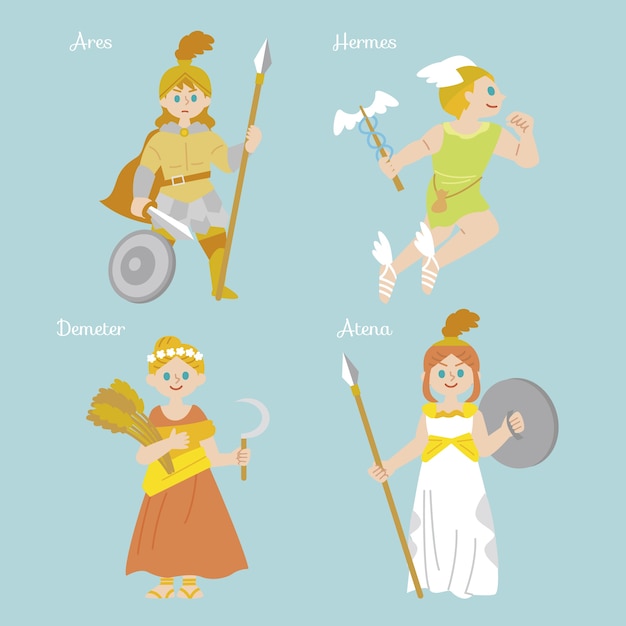 Free Vector hand drawn greek mythology character collection