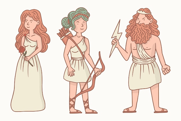 Free Vector hand drawn greek mythology character collection