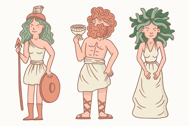 Hand drawn greek mythology character collection