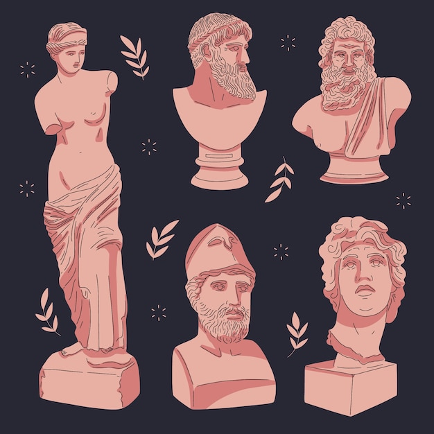 Hand drawn greek mythology character collection