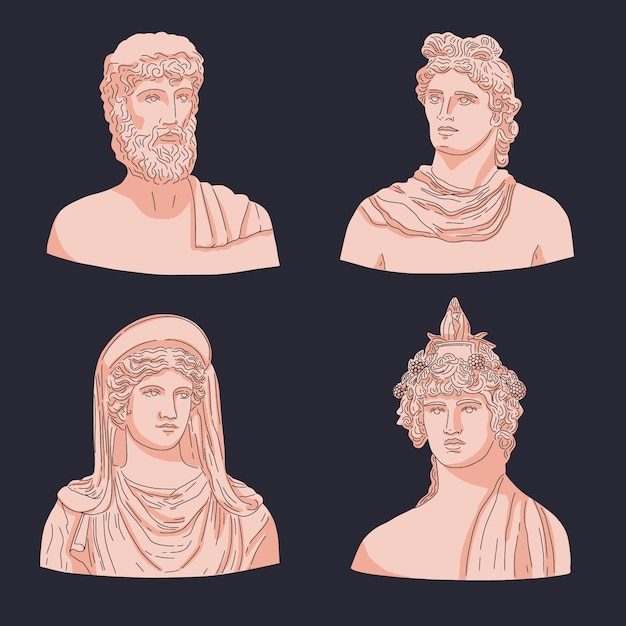 Hand drawn greek mythology character collection