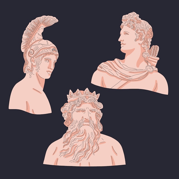 Hand drawn greek mythology character collection