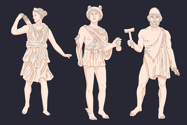 Hand drawn greek mythology character collection