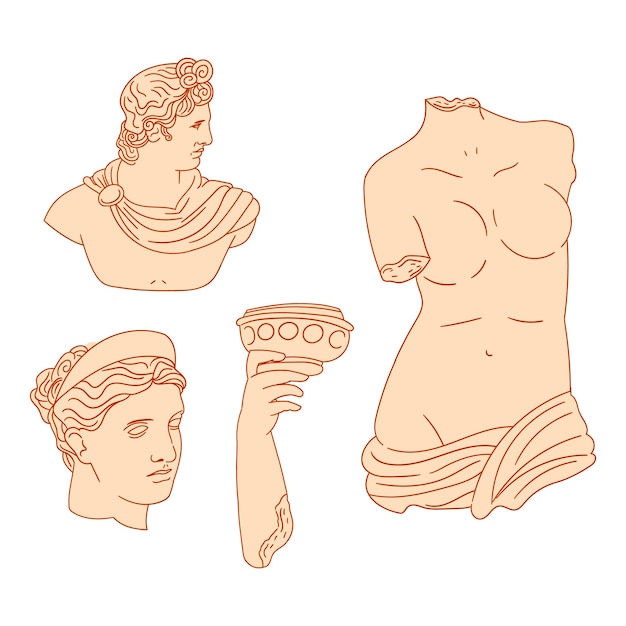 Hand drawn greek statue collection