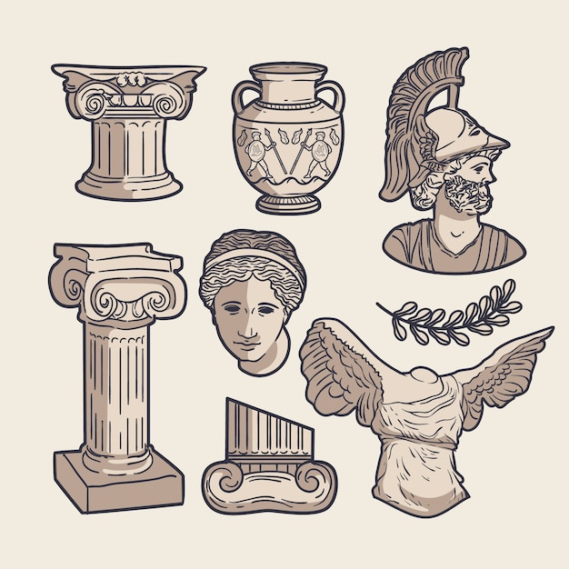 Free vector hand drawn greek statue collection