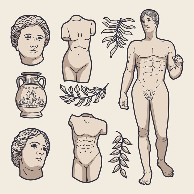 Hand drawn greek statue collection