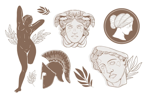 Free Vector hand drawn greek statue collection