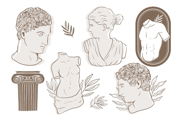 Hand drawn greek statue collection