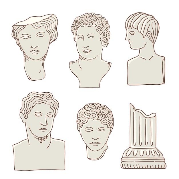 Free Vector hand drawn greek statue collection