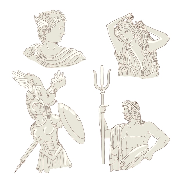 Free Vector hand drawn greek statue collection