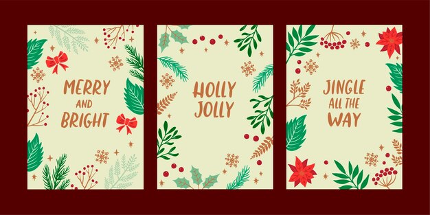 Hand drawn greeting cards collection for christmas season celebration