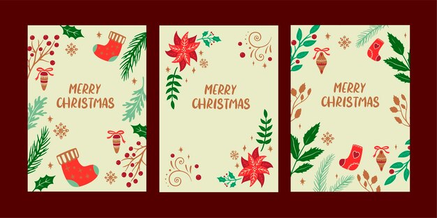 Hand drawn greeting cards collection for christmas season celebration