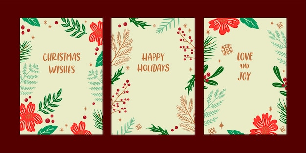 Hand drawn greeting cards collection for christmas season celebration