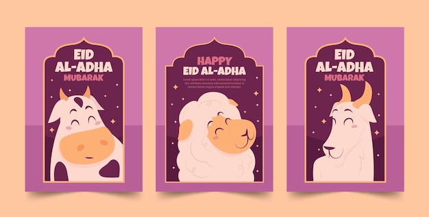 Free Vector hand drawn greeting cards collection for islamic eid al-adha celebration