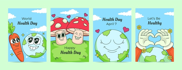 Hand drawn greeting cards collection for world health day awareness