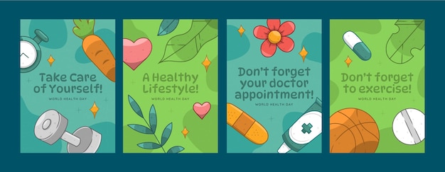 Free Vector hand drawn greeting cards collection for world health day