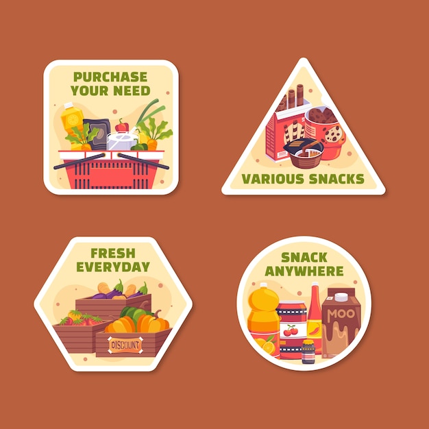 Free Vector hand drawn grocery shopping labels