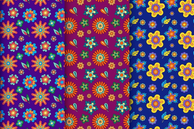 Hand-drawn groovy floral pattern collection