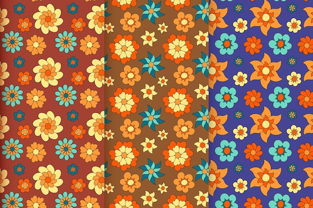 Free vector hand-drawn groovy floral pattern collection