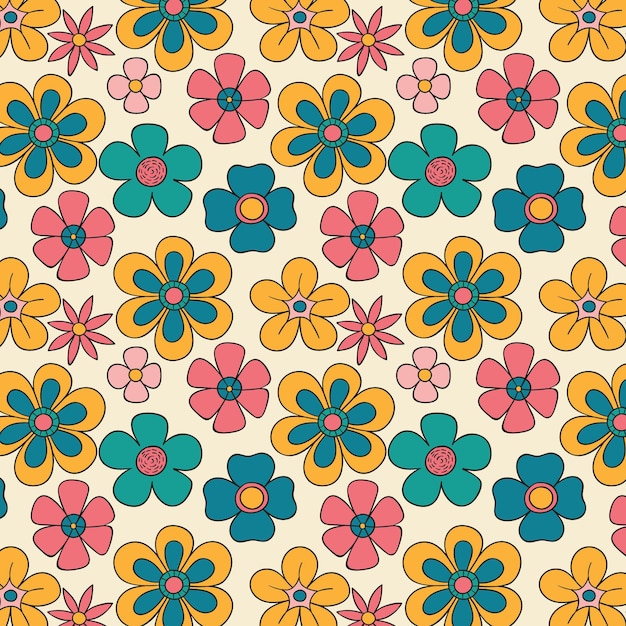 Free Vector hand drawn groovy floral pattern