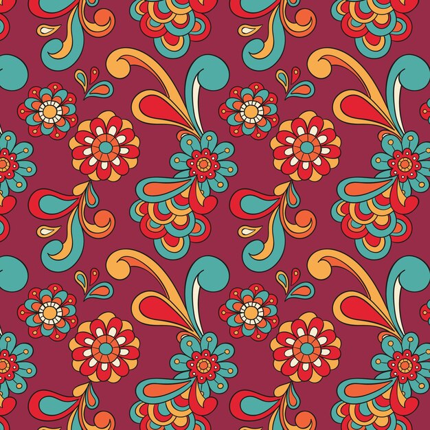 Hand drawn groovy floral pattern