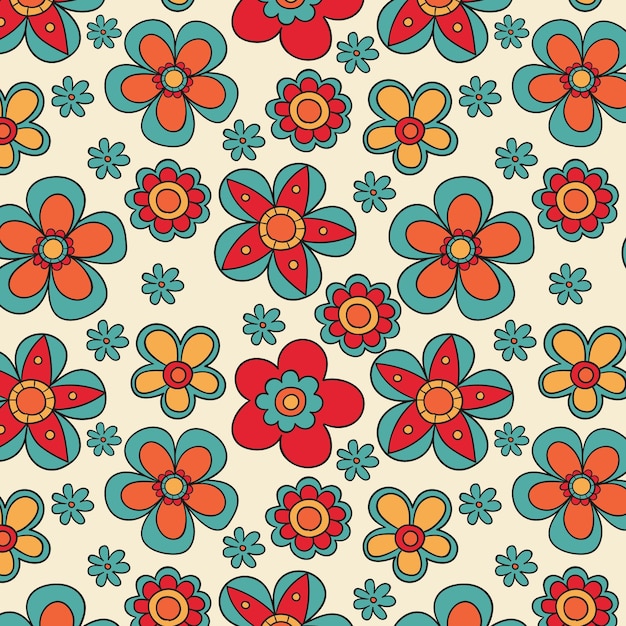 Free vector hand drawn groovy floral pattern