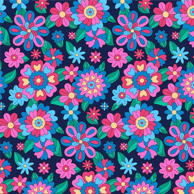 Hand drawn groovy floral pattern